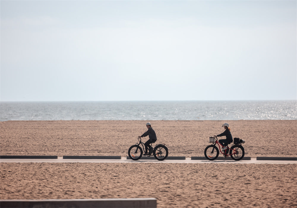 cycling Tesway ebike to beach