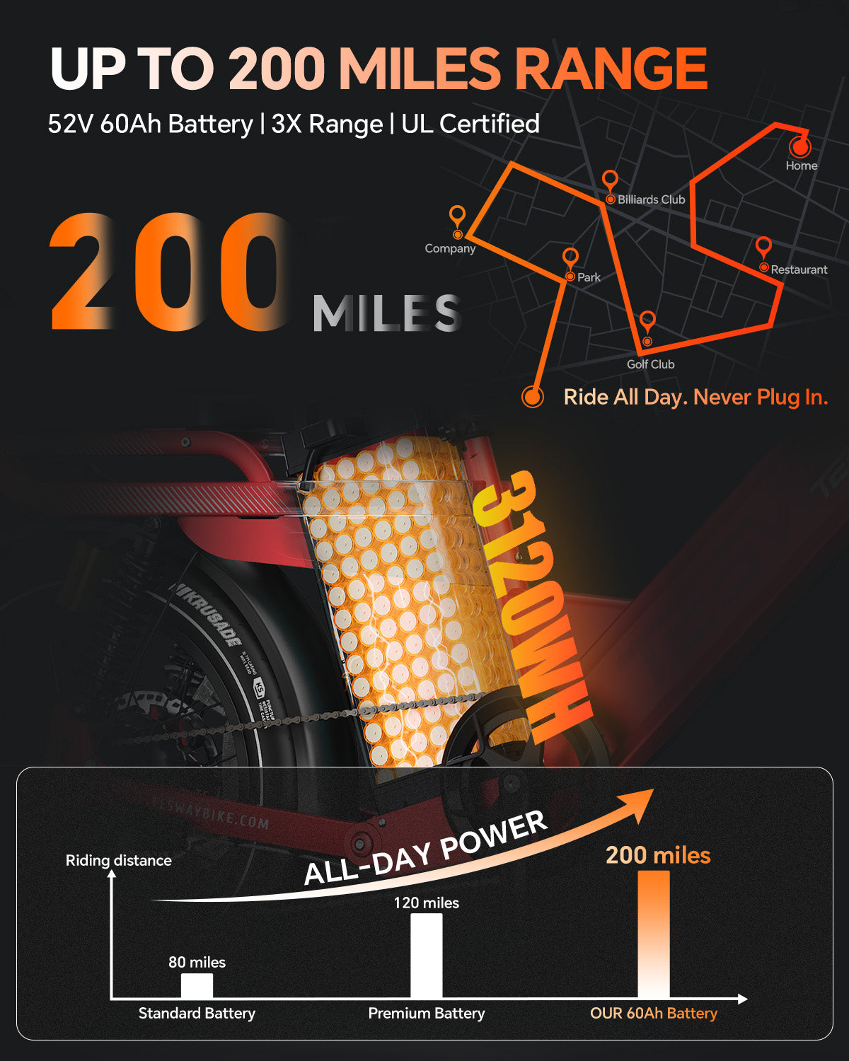 TESWAY X5 AWD Step-Thru E-Bike – Easy Mount 3000W Dual Motor