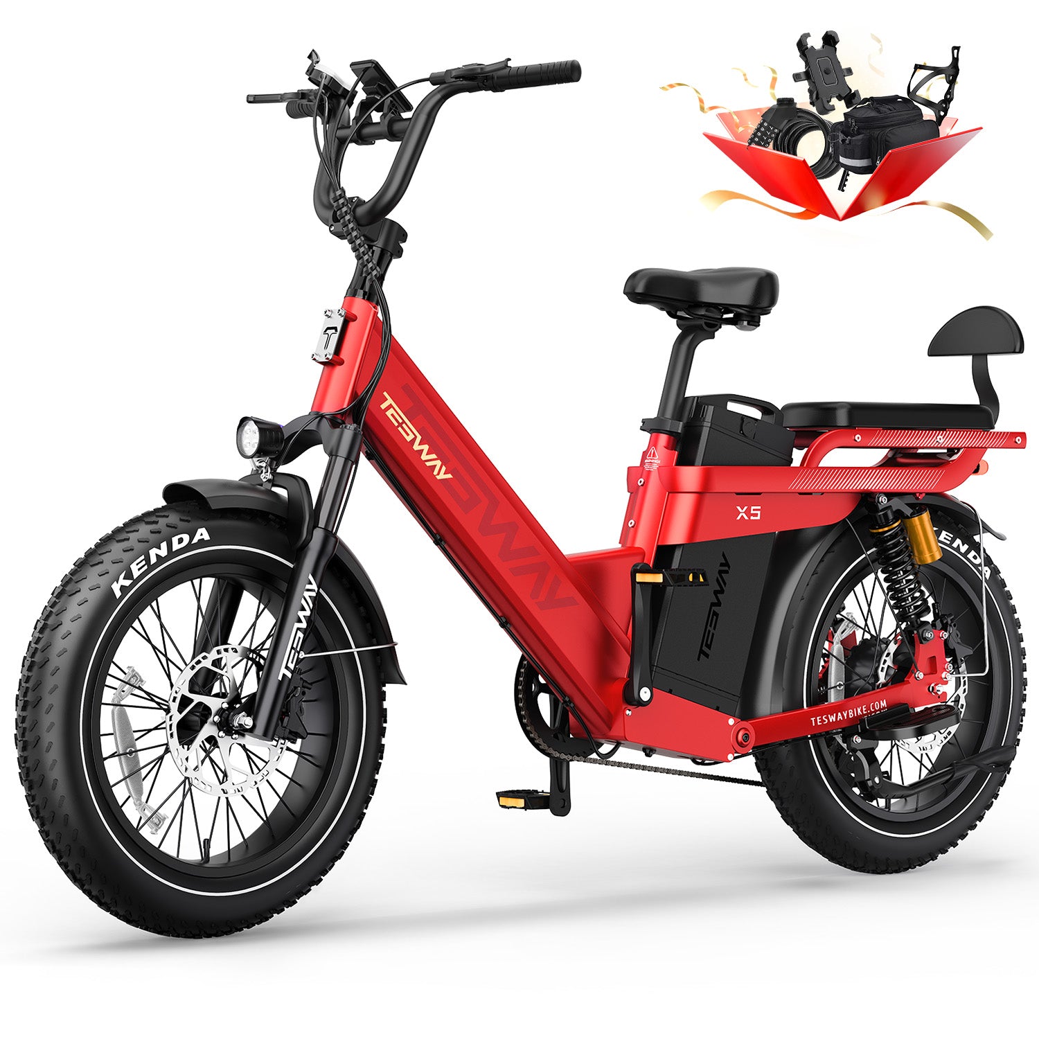Ebike Red Tesway X5 Pro: 48V 60Ah 200 Miles Long Range Beast Ebike