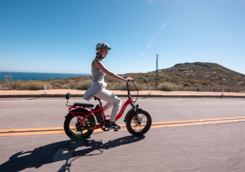 Cycling Tesway red folding ebike 