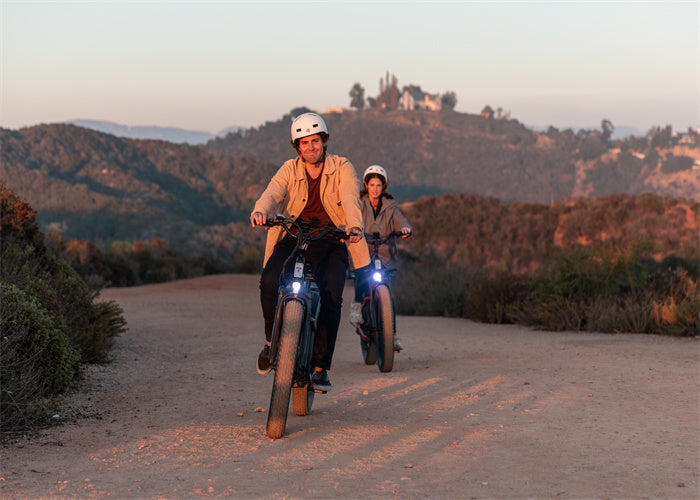 Riding Tesway fat tire ebike with firends on the moutain